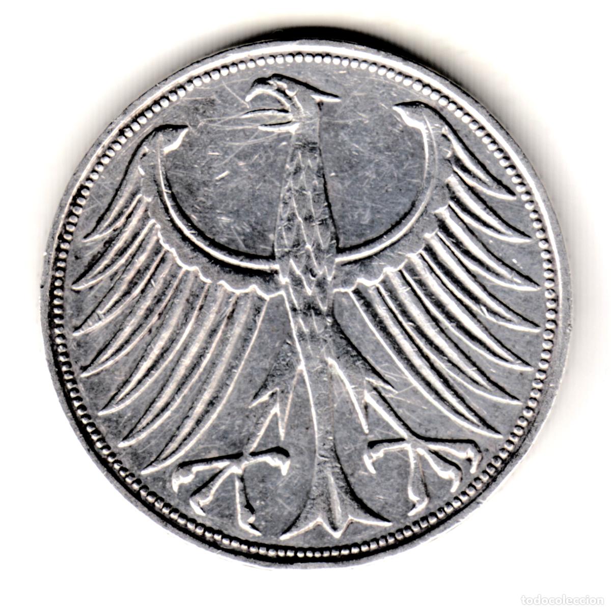 Monedas antiguas de Europa: ALEMANIA 5 marcos plata 1951 F - 5 mark silver