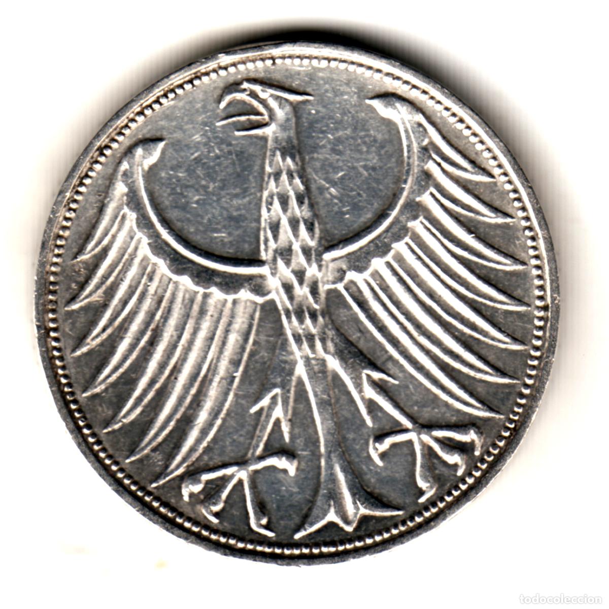 Monedas antiguas de Europa: ALEMANIA 5 marcos plata 1965 G - 5 mark silver