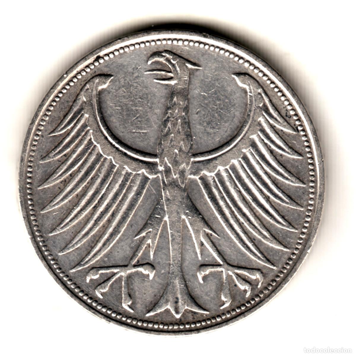 Monedas antiguas de Europa: ALEMANIA 5 marcos plata 1951 D - 5 mark silver