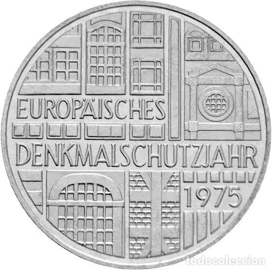 Monedas antiguas de Europa: ALEMANIA 5 marcos plata 1975 F - 5 mark silver S/C A&ntilde;o europeo Edificios Historicos