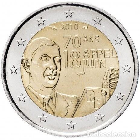 Monedas antiguas de Europa: Francia 2010 - Moneda conmemorativa 2 euros : Llamamiento del general De Gaulle del 18 junio