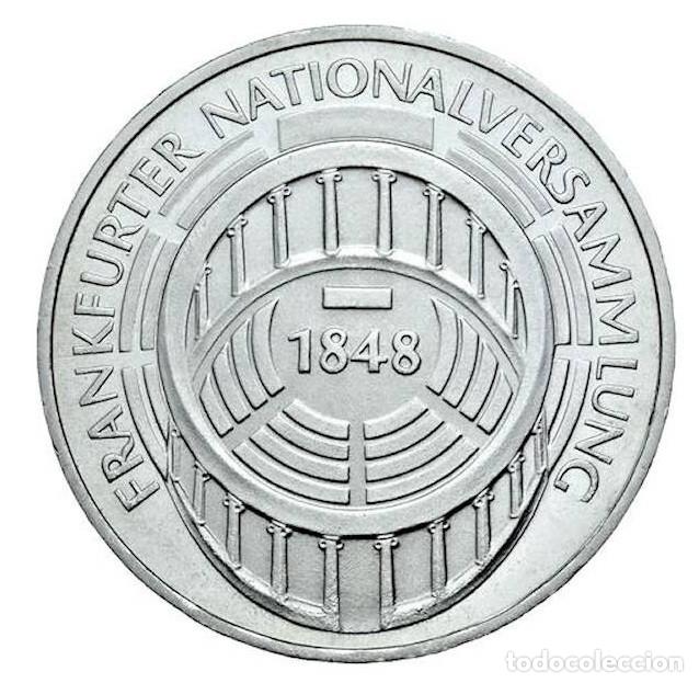 Monedas antiguas de Europa: ALEMANIA 5 marcos plata 1973 G - 125 aniv. Asamblea Nacional de Frankfort S/C