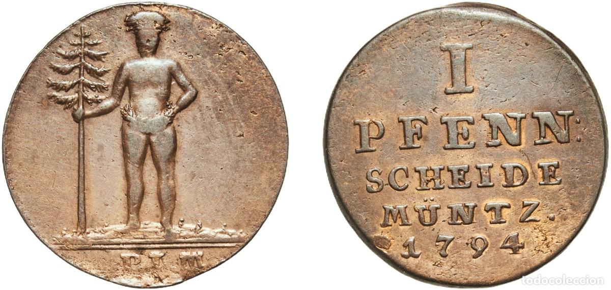 Monedas antiguas de Europa: Germany Brunswick-L&uuml;neburg-Calenberg-Hannover German states 1794 PLM 1 Pfenning - George III Copper
