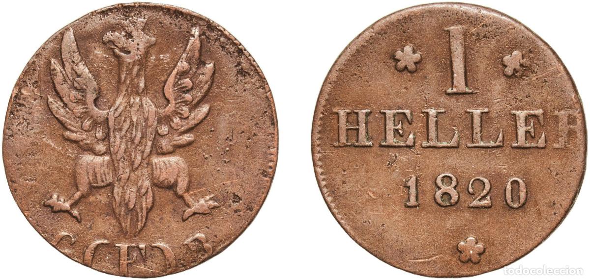 Monedas antiguas de Europa: Germany Free imperial city of Frankfurt German states 1820 F 1 Heller Copper Frankfurt am Main Mint
