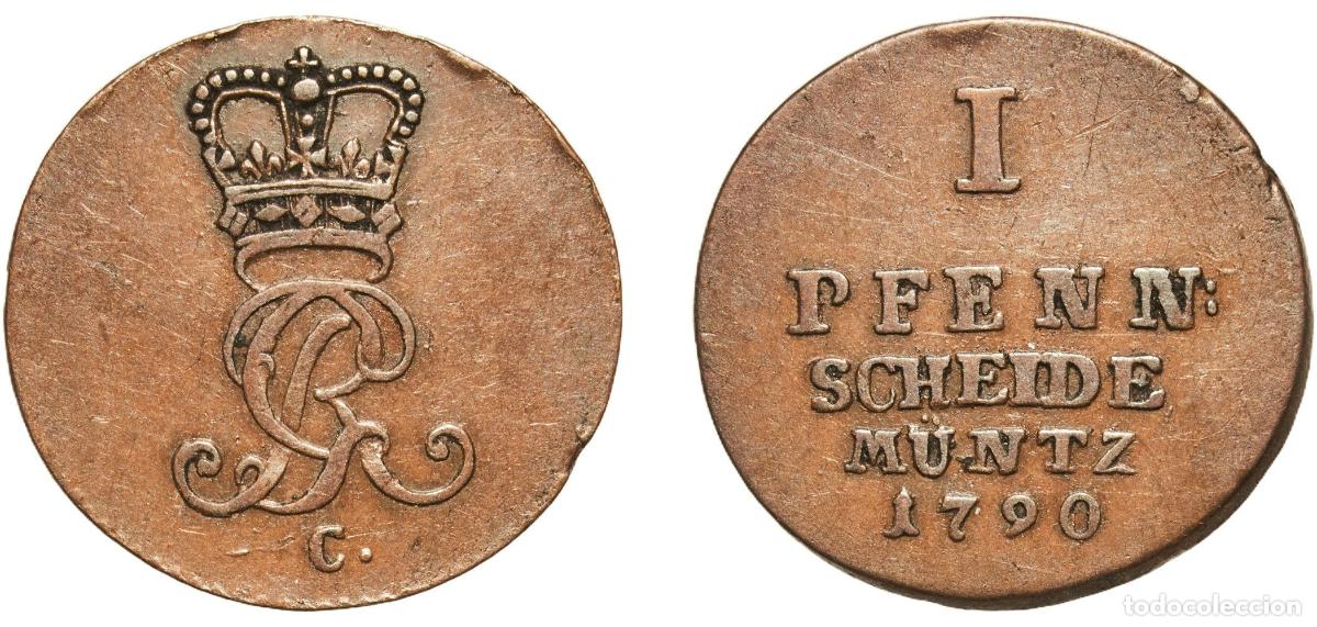 Monedas antiguas de Europa: Germany Brunswick-L&uuml;neburg-Calenberg-Hannover German states 1790 .C. 1 Pfenning - George III Copper