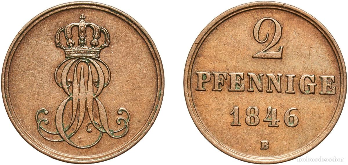 Monedas antiguas de Europa: Germany Kingdom of Hannover Kingdom of Hannover German States 1846 B 2 Pfennige - Ernest August Cop