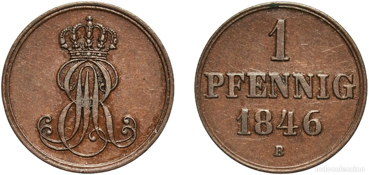 Monedas antiguas de Europa: Germany Kingdom of Hannover Kingdom of Hannover German States 1846 B 1 Pfennig - Ernest August Copp