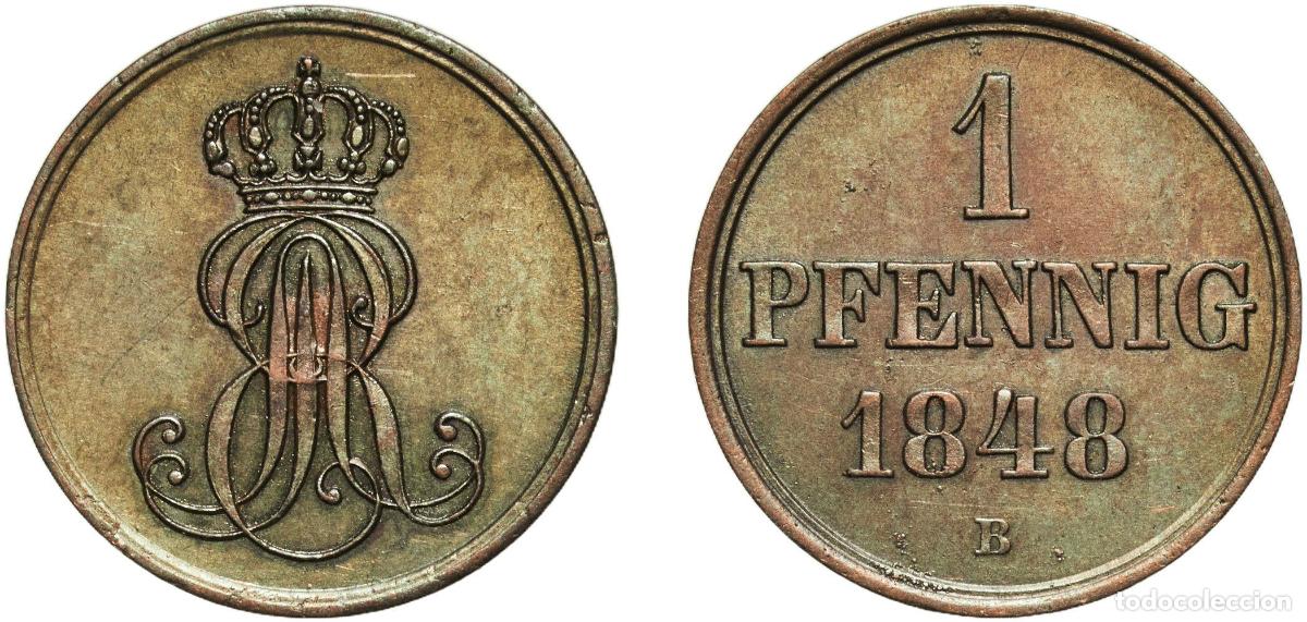 Monedas antiguas de Europa: Germany Kingdom of Hannover Kingdom of Hannover German States 1848 1 Pfennig - Ernest August Copper