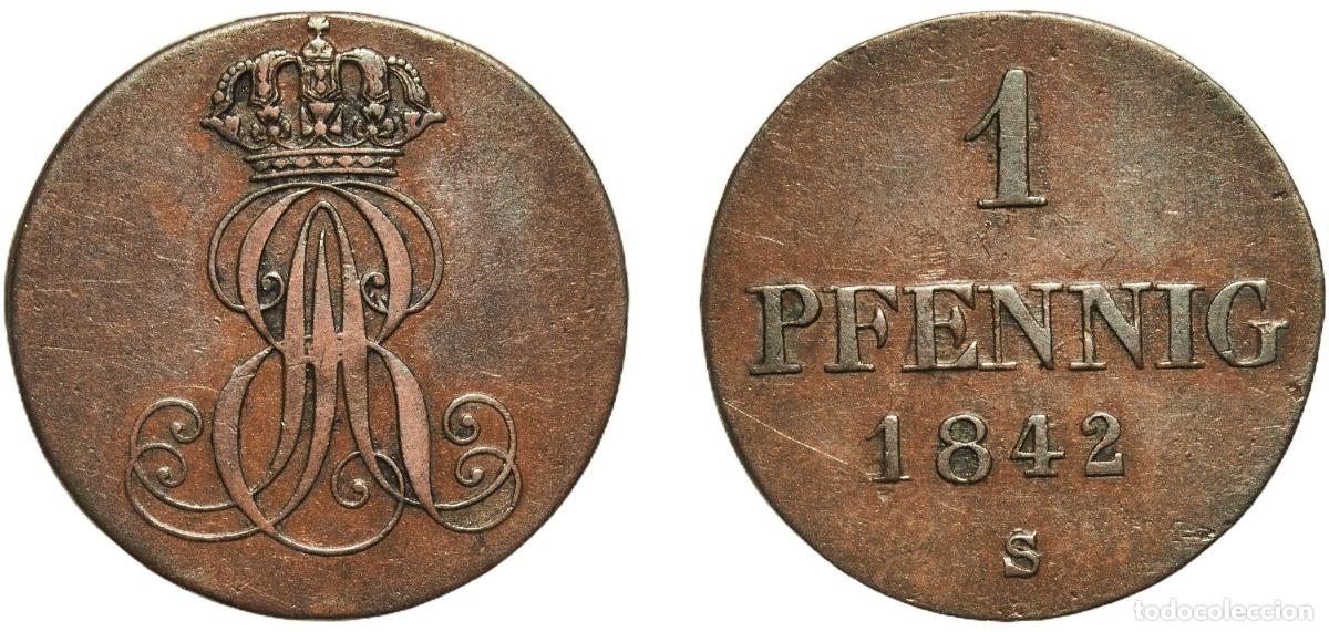 Monedas antiguas de Europa: Germany Kingdom of Hannover Kingdom of Hannover German States 1842 S 1 Pfennig 1842 Copper Hanover