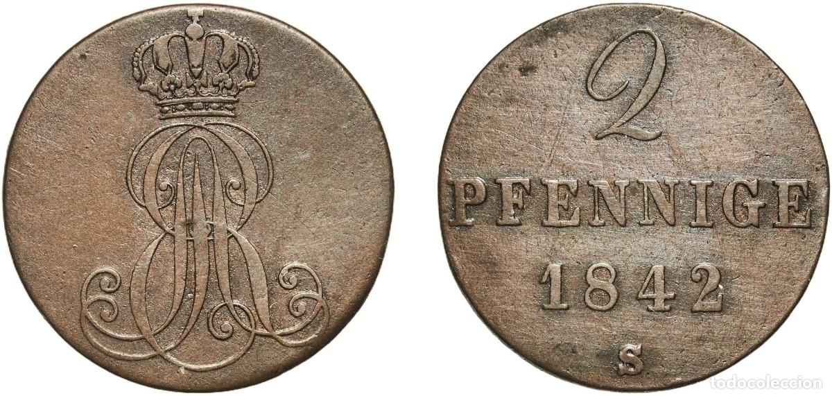 Monedas antiguas de Europa: Germany Kingdom of Hannover Kingdom of Hannover German States 1842 S 2 Pfennige - Ernest August Cop