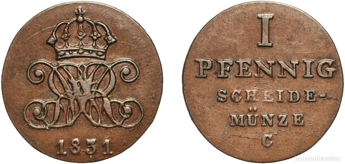 Monedas antiguas de Europa: Germany Kingdom of Hannover Kingdom of Hannover German States 1831 C 1 Pfennig - William IV Copper