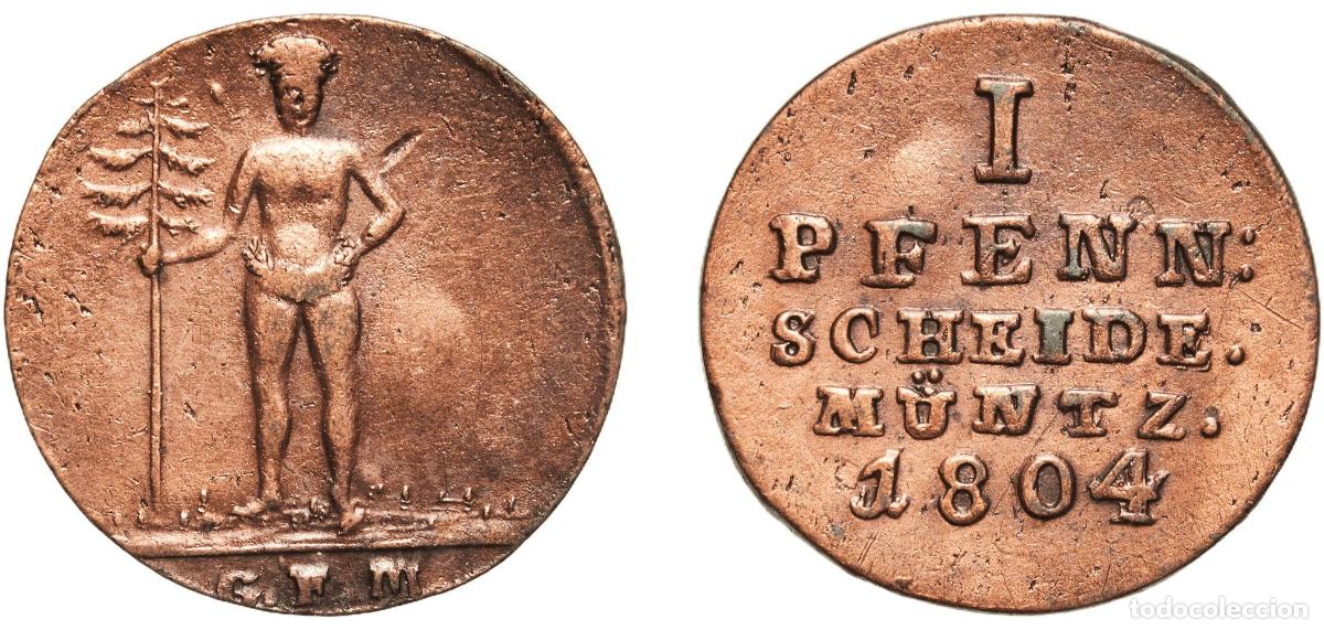 Monedas antiguas de Europa: Germany Brunswick-L&uuml;neburg-Calenberg-Hannover German states 1804 GFM 1 Pfenning - George III Copper