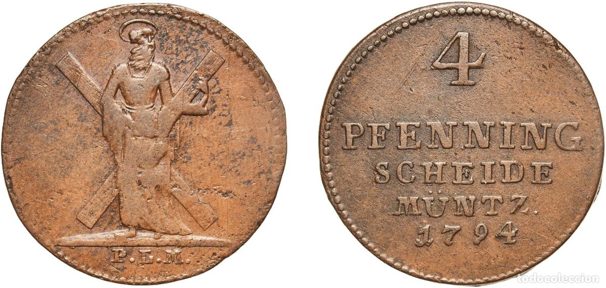 Monedas antiguas de Europa: Germany Brunswick-L&uuml;neburg-Calenberg-Hannover German states 1794 PLM 4 Pfenning - George III Copper
