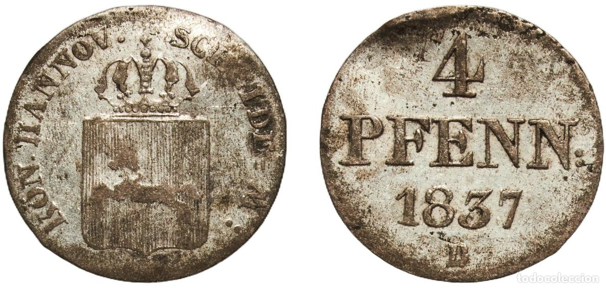 Monedas antiguas de Europa: Germany Kingdom of Hannover Kingdom of Hannover German States 1837 B 4 Pfennig - William IV Billon