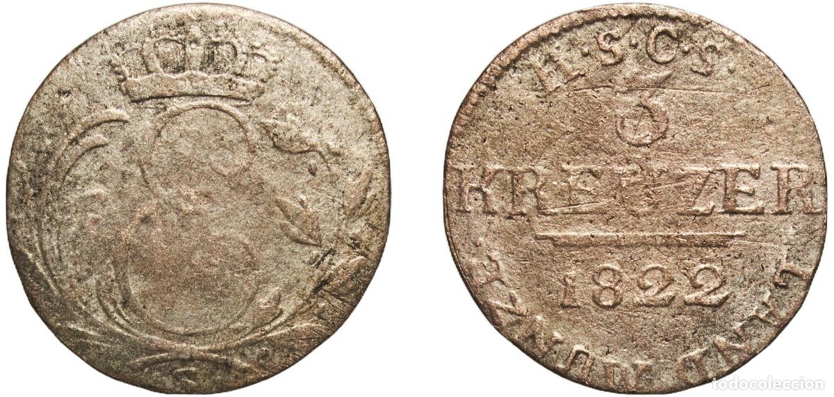 Monedas antiguas de Europa: Germany Saxe-Coburg-Saalfeld, Duchy of German states 1822 3 Kreuzer - Ernest I Billon (.243 silver)