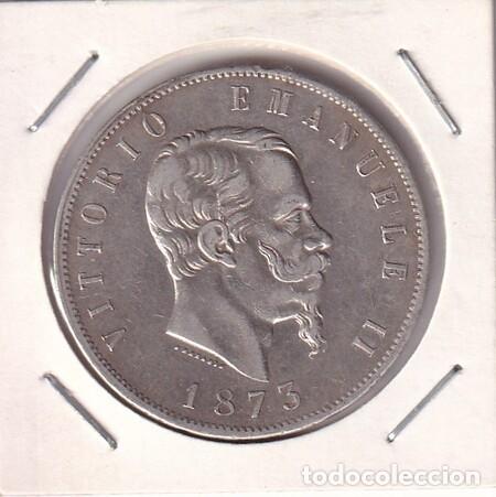 Monedas antiguas de Europa: ITALIA. Moneda de 5 Liras de Plata de 1873-M. Bonita. BC.