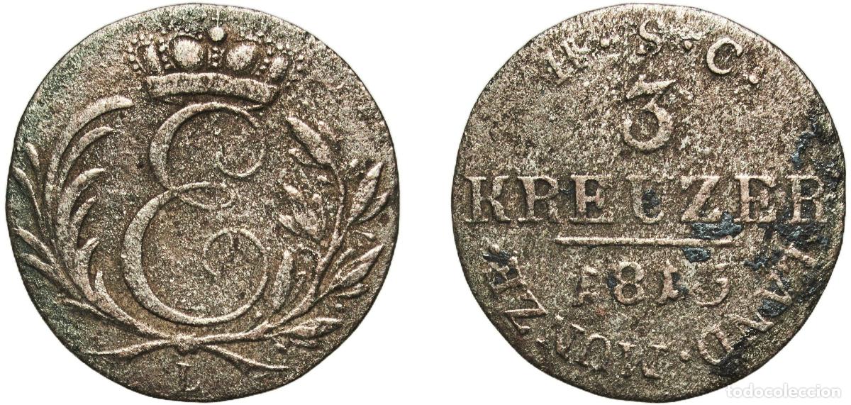 Monedas antiguas de Europa: Germany Saxe-Coburg-Saalfeld, Duchy of German states 1813 L 3 Kreuzer - Ernest I Billon (.243 silve