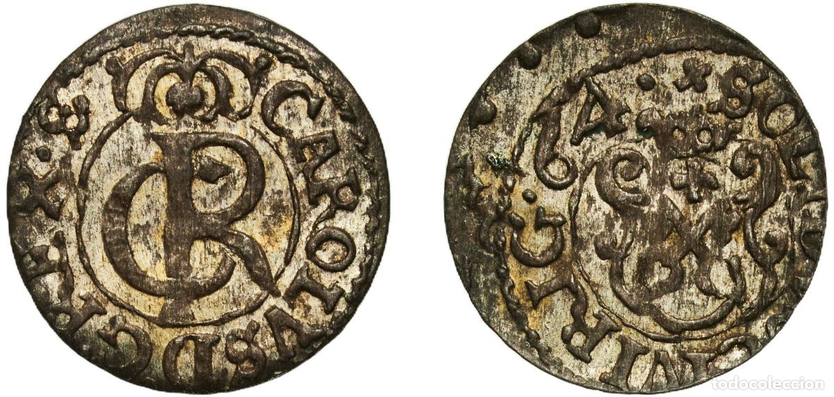 Monedas antiguas de Europa: Livonia Riga, City of Swedish Possession 1664 - (16)64 1 Schilling (Solidus / Silins) - Carl XI Bi