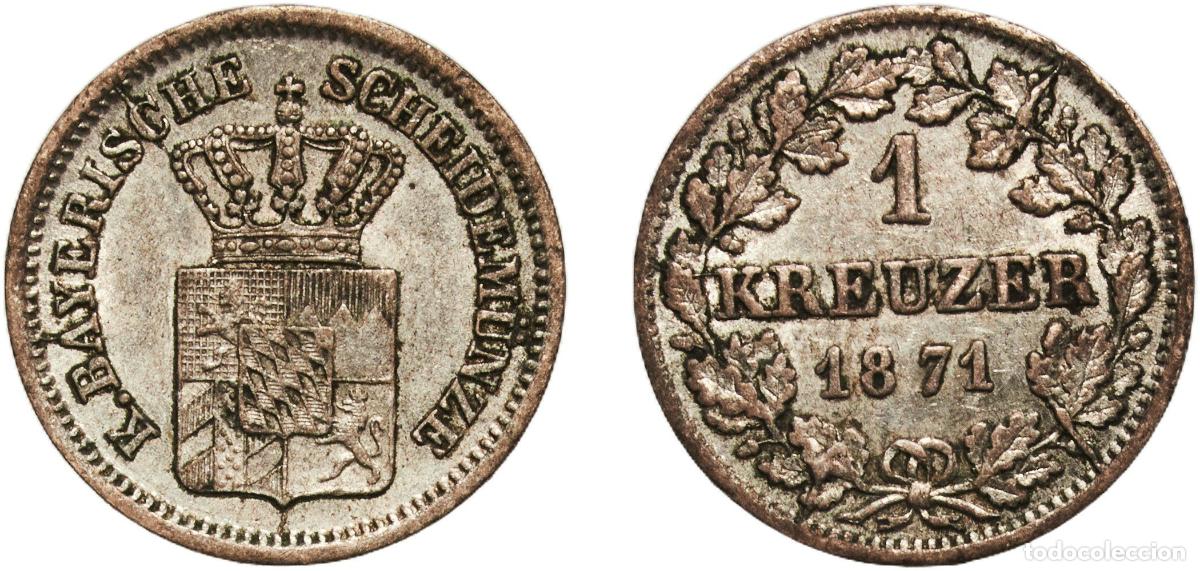 Monedas antiguas de Europa: Germany Kingdom of Bavaria German states 1871 1 Kreuzer - Louis II Billon (.166 silver) Munich Mint