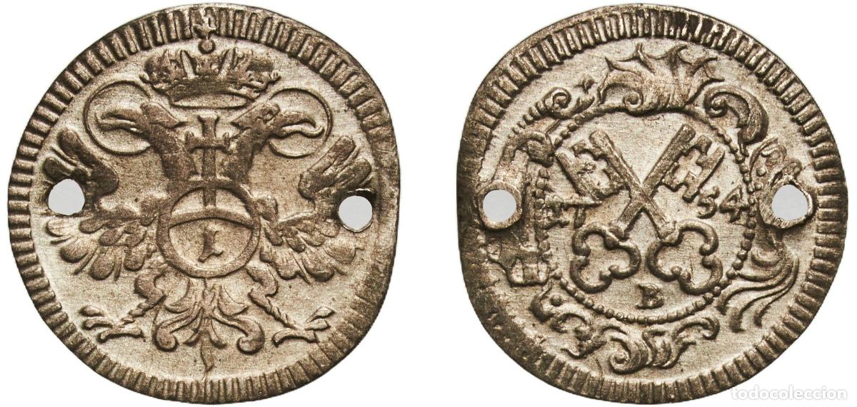 Monedas antiguas de Europa: Germany Free city of Regensburg German states 1754 B 1 Kreuzer Silver Regensburg Mint 0.52g AU Hole