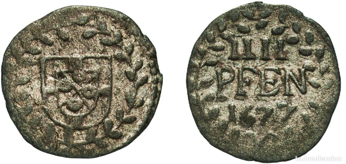 Monedas antiguas de Europa: Germany Archbishopric of Trier German states 1677 4 Pfennig - John Hugo of Orsbeck Billon 0.45g XF