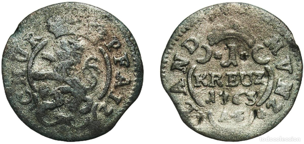 Monedas antiguas de Europa: Germany Electors of the Palatinate German states 1763 AS 1 Kreuzer - Charles Theodor Billon 0.5g F