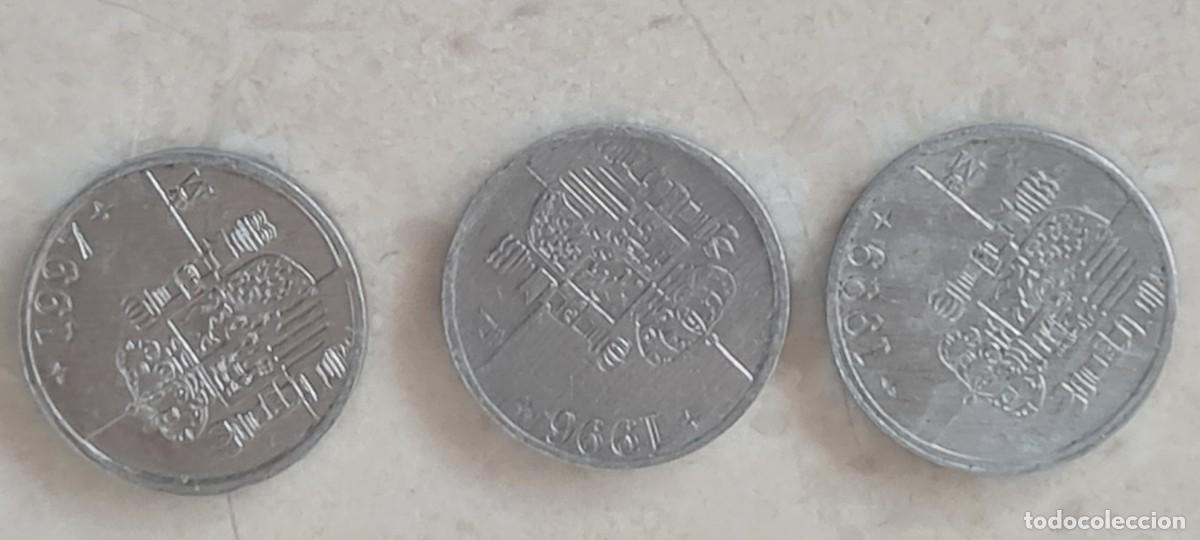 Monedas antiguas de Europa: Tres monedas de 1 peseta 1996 97 99