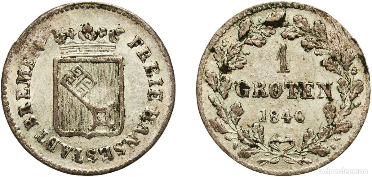 Monedas antiguas de Europa: Germany City of Bremen German states 1840 1 Groten Billon (.281 silver) Bremen Mint (261545) 0.76g