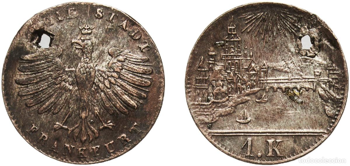 Monedas antiguas de Europa: Germany Free imperial city of Frankfurt German states ND (1839-1840) 1 Kreuzer Billon (.167 silver)