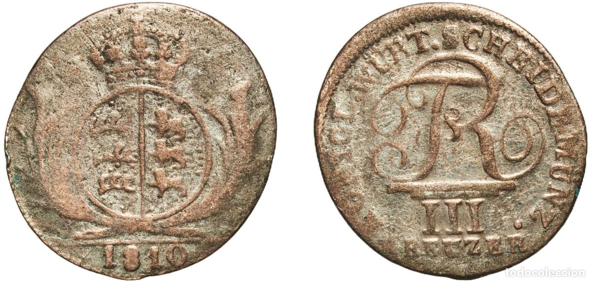 Monedas antiguas de Europa: Germany Kingdom of W&uuml;rttemberg Kingdom of W&uuml;rttemberg German States 1810 3 Kreuzer - Frederick I Bi