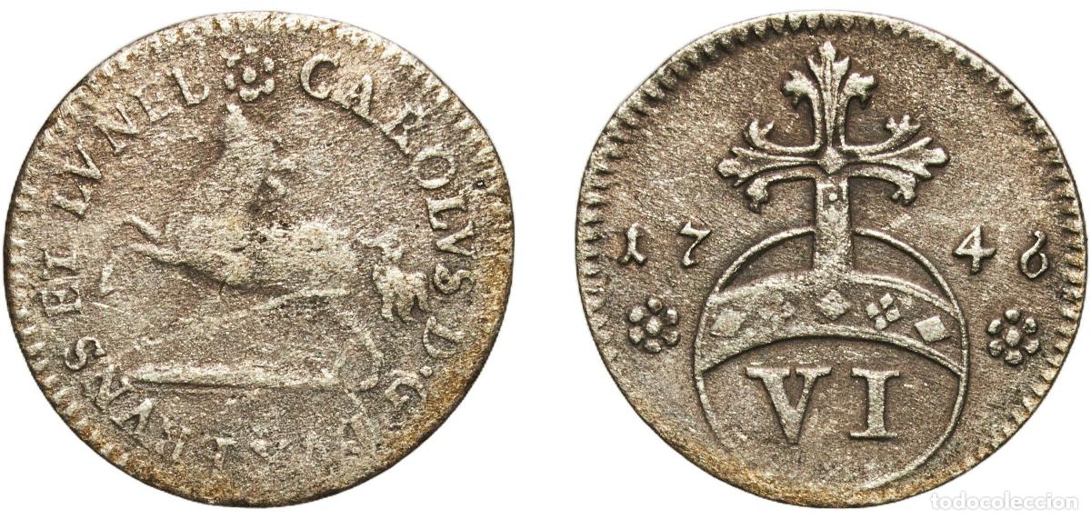 Monedas antiguas de Europa: Germany Principality of Brunswick-Wolfenb&uuml;ttel German states 1746 6 Pfennig - Charles I Billon 1.2g