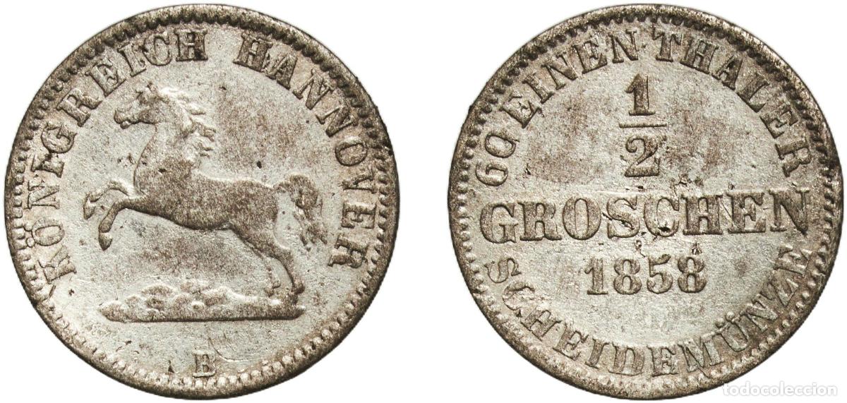 Monedas antiguas de Europa: Germany Kingdom of Hannover Kingdom of Hannover German States 1858 &frac12; Groschen - George V Billon (.2