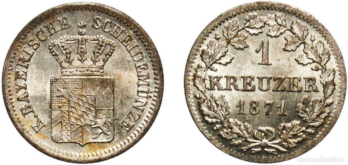 Monedas antiguas de Europa: Germany Kingdom of Bavaria German states 1871 1 Kreuzer - Louis II Original luster Billon (.166 sil