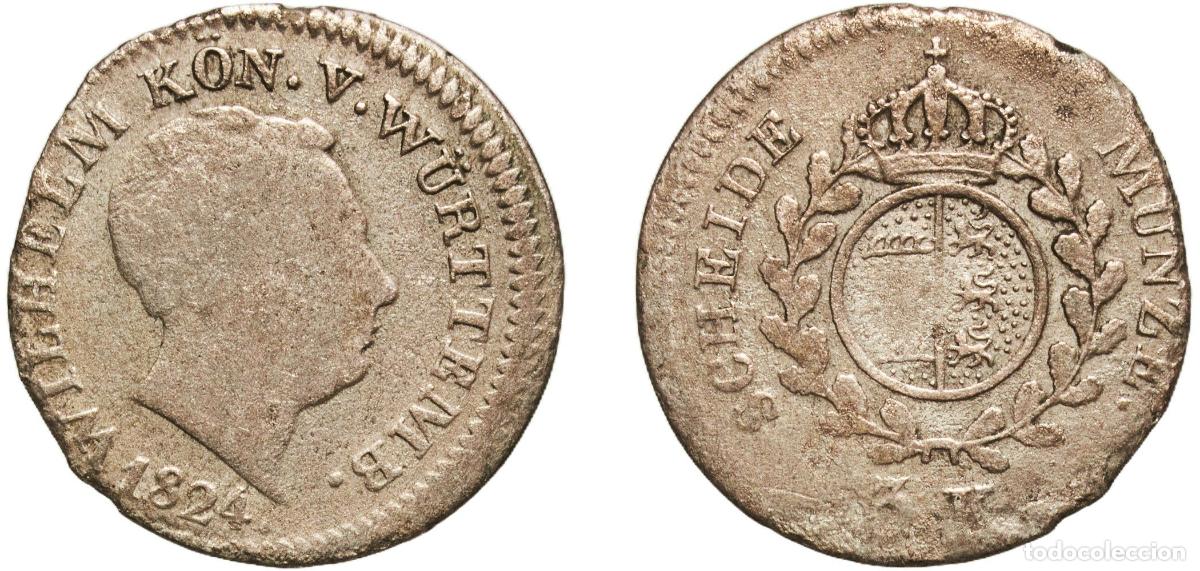 Monedas antiguas de Europa: Germany Kingdom of W&uuml;rttemberg Kingdom of W&uuml;rttemberg Second Empire 1824 3 Kreuzer - William I Bil