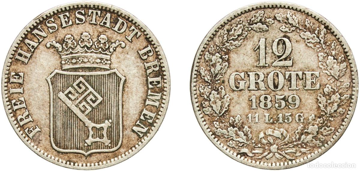 Monedas antiguas de Europa: Germany City of Bremen German states 1859 12 Grote Silver (.739583) (450000) 3.87g VF AKS 4 Jaeg 6
