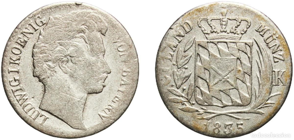 Monedas antiguas de Europa: Germany Kingdom of Bavaria German states 1835 1 Kreuzer - Louis I Billon (.187 silver) Munich Mint