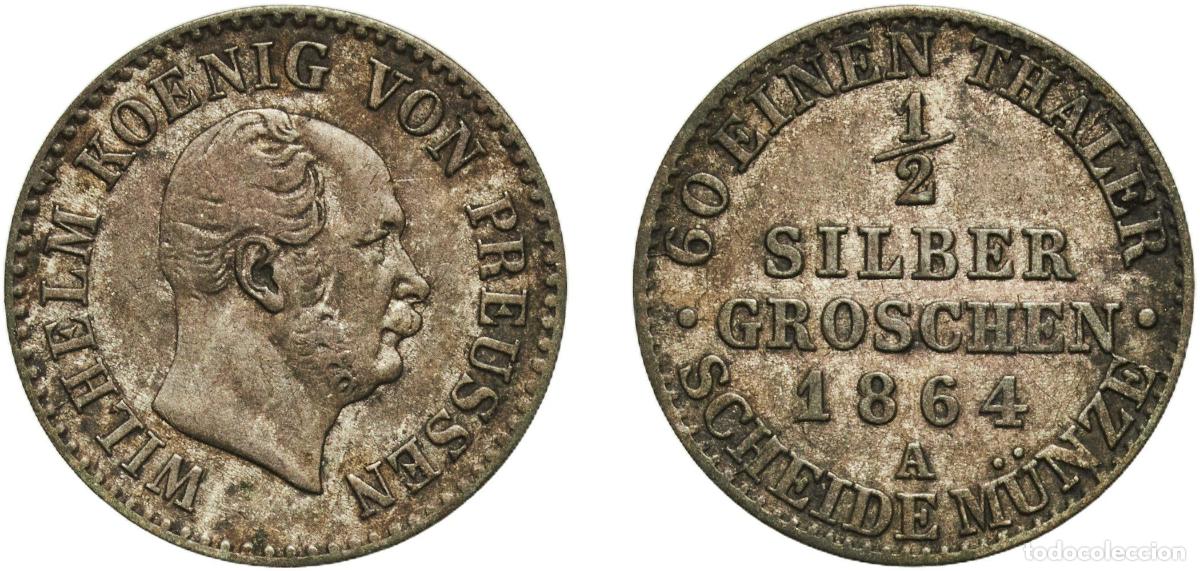 Monedas antiguas de Europa: Germany Kingdom of Prussia Kingdom of Prussia Second Empire 1864 A &frac12; Silbergroschen - William I Bil