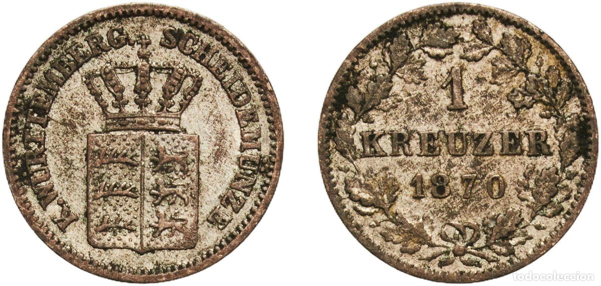 Monedas antiguas de Europa: Germany Kingdom of W&uuml;rttemberg Kingdom of W&uuml;rttemberg German States 1870 1 Kreuzer - Karl I Billon