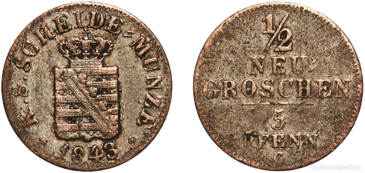 Monedas antiguas de Europa: Germany Kingdom of Saxony Kingdom of Saxony Second Empire 1843 G &frac12; Neugroschen / 5 Pfennige - Frede