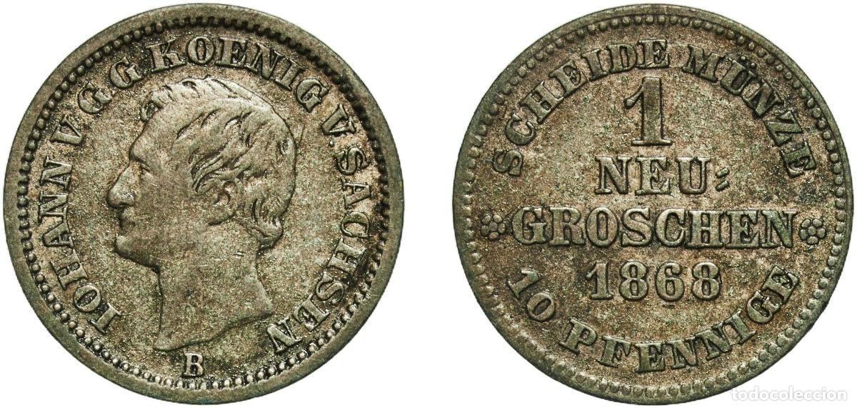 Old Coins of Europe: Germany Kingdom of Saxony Kingdom of Saxony Second Empire 1868 B 1 Neugroschen / 10 Pfennige - John
