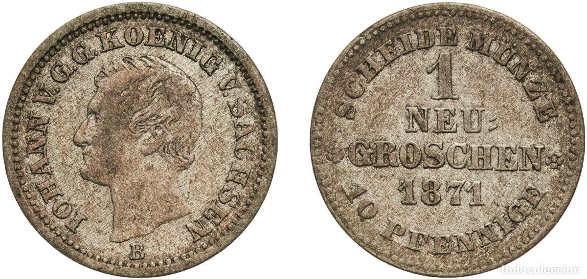 Old Coins of Europe: Germany Kingdom of Saxony Kingdom of Saxony Second Empire 1871 B 1 Neugroschen / 10 Pfennige - John