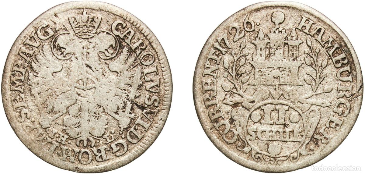 Monedas antiguas de Europa: Germany Free Hanseatic city of Hamburg German states 1726 2 Schilling Silver (1044000) 1.63g VF KM