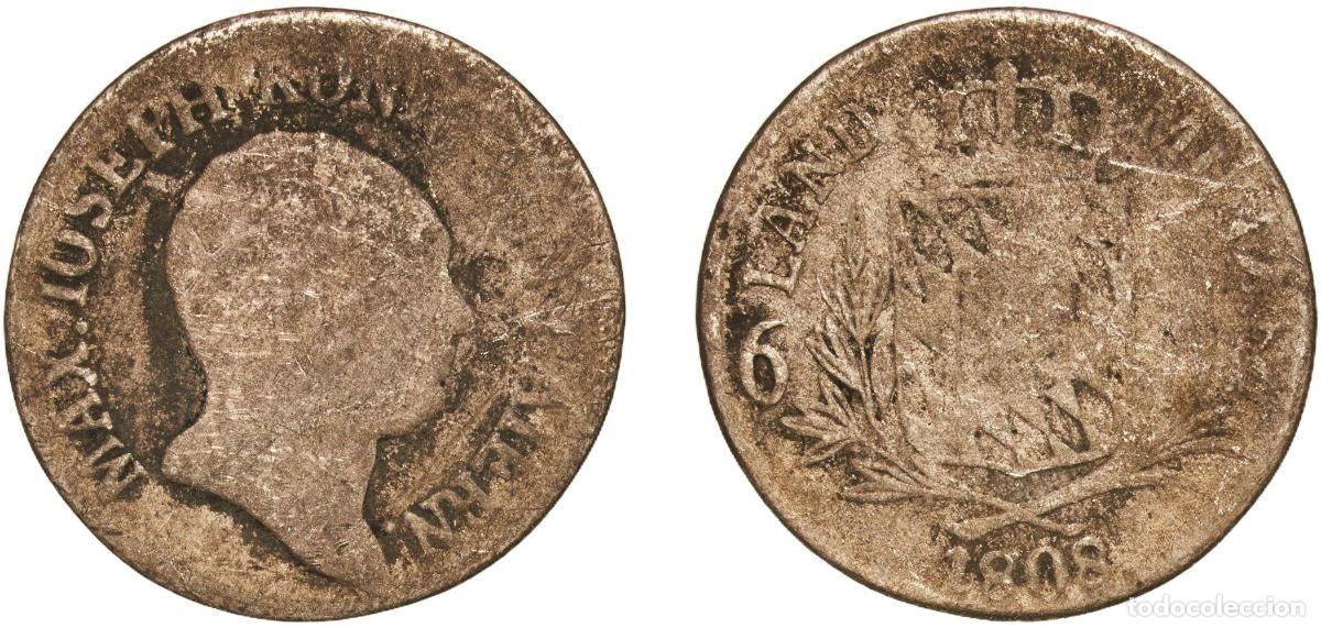 Monedas antiguas de Europa: Germany Kingdom of Bavaria German states 1808 6 Kreuzer - Maximillian I Joseph Billon (.333 silver)