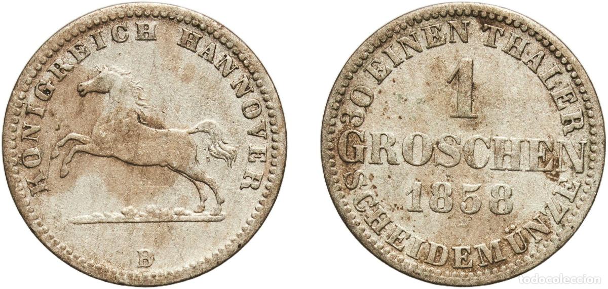 Monedas antiguas de Europa: Germany Kingdom of Hannover German states 1858 B 1 Groschen - George V Billon (.220 silver) Hanover