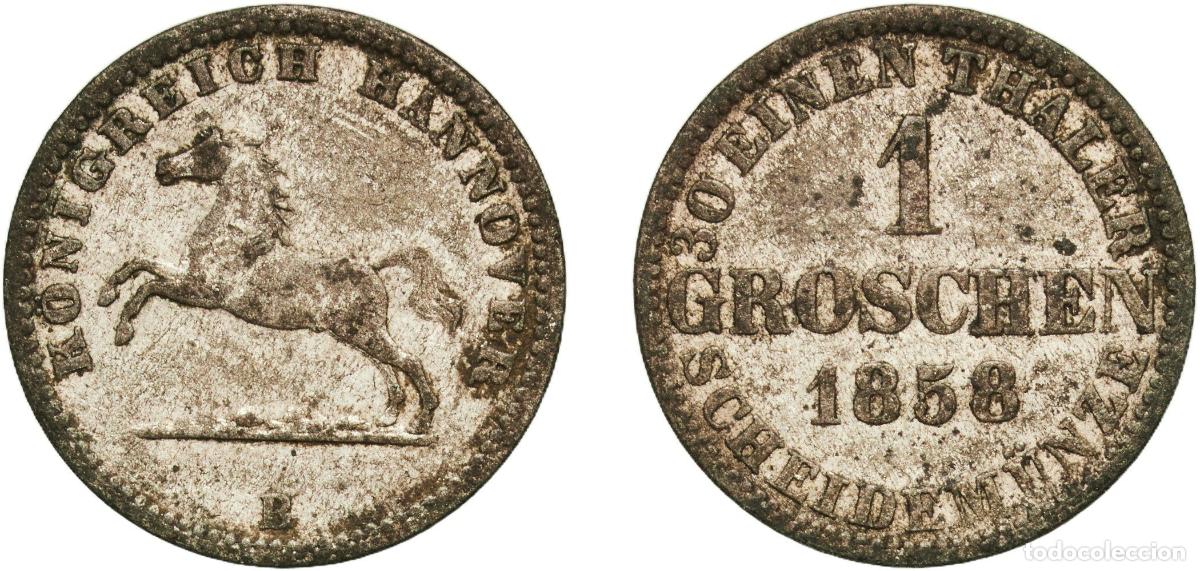 Monedas antiguas de Europa: Germany Kingdom of Hannover German states 1858 B 1 Groschen - George V Billon (.220 silver) Hanover