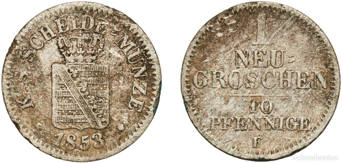 Monedas antiguas de Europa: Germany Kingdom of Saxony Second Empire 1853 F 1 Neugroschen / 10 Pfennige - Friedrich August II Bi