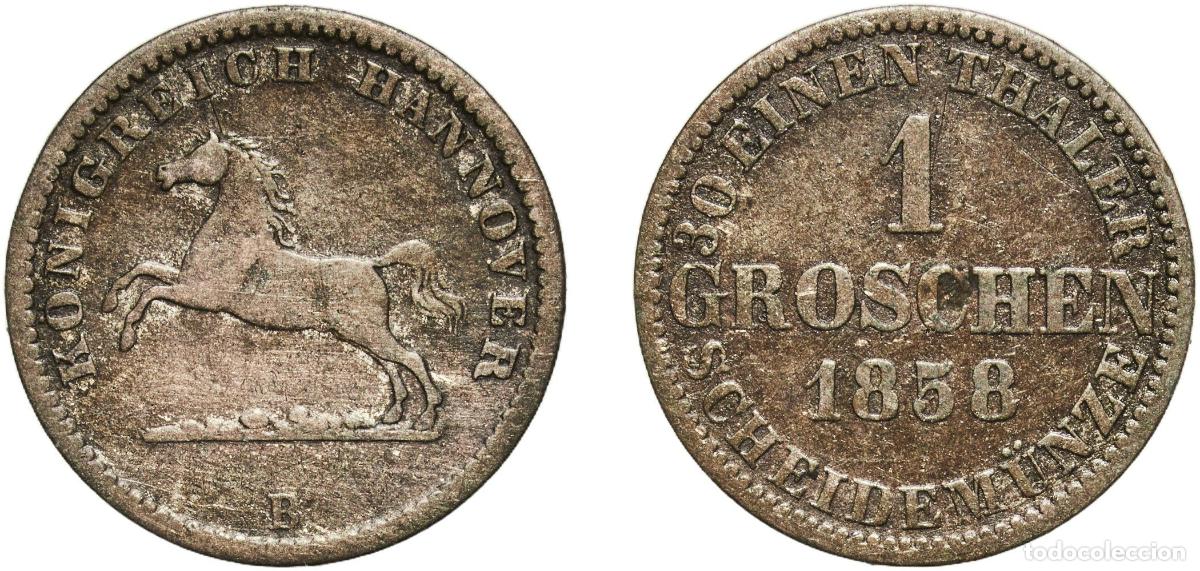 Monedas antiguas de Europa: Germany Kingdom of Hannover German states 1858 1 Groschen - George V Billon (.220 silver) Hanover M