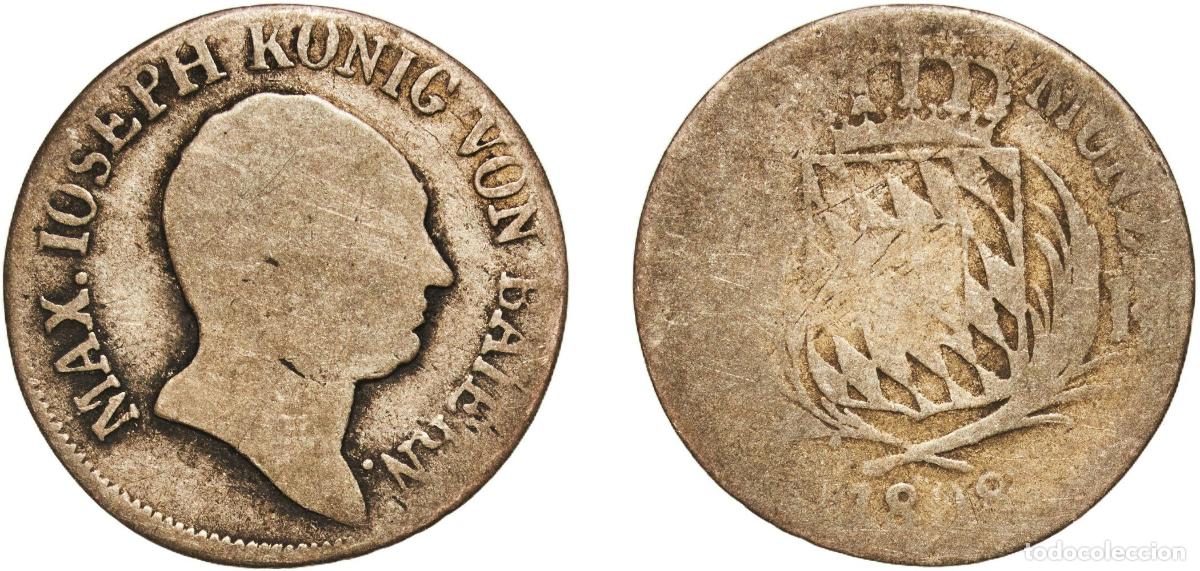 Monedas antiguas de Europa: Germany Kingdom of Bavaria German states 1808 6 Kreuzer - Maximillian I Joseph Billon (.333 silver)