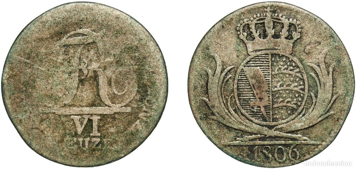 Monedas antiguas de Europa: Germany Kingdom of W&uuml;rttemberg Kingdom of W&uuml;rttemberg German States 1806 6 Kreuzer - Frederick I (s