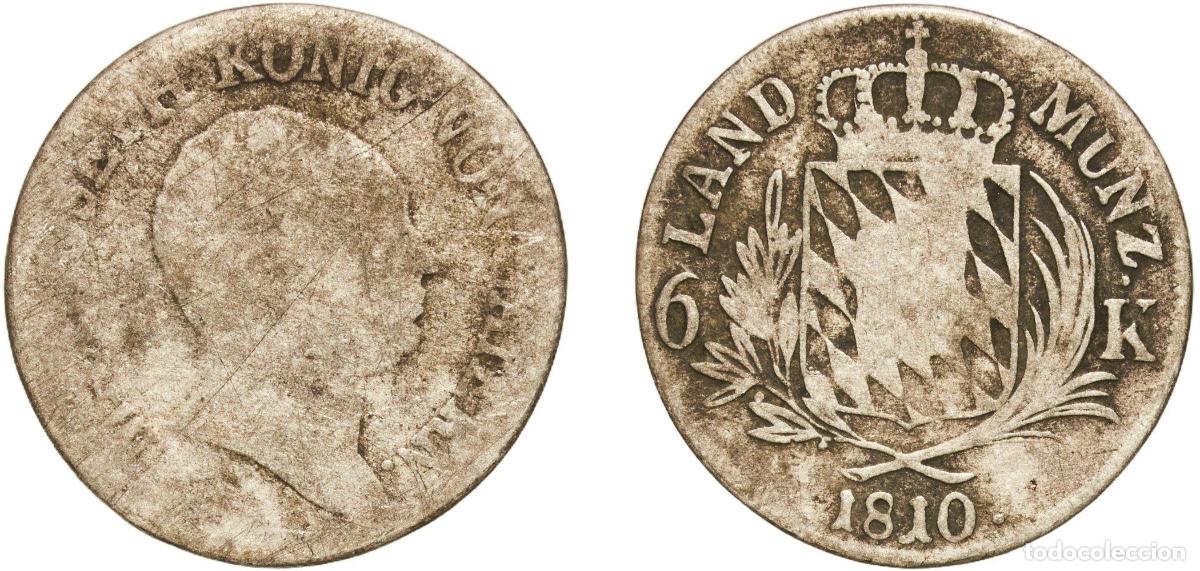 Monedas antiguas de Europa: Germany Kingdom of Bavaria German states 1810 6 Kreuzer - Maximillian I Joseph Billon (.333 silver)